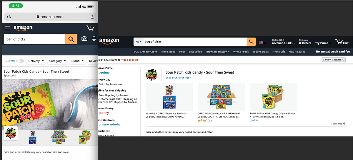 Hey <a href="/SourPatchKids/">Sour Patch Kids</a> ever since you started running giant ads on Amazon for our brand name, our listings are nowhere to be found. Amazon sales are now ZERO. Thanks for that. We're never buying your candy again. #BoycottSourPatchPirates