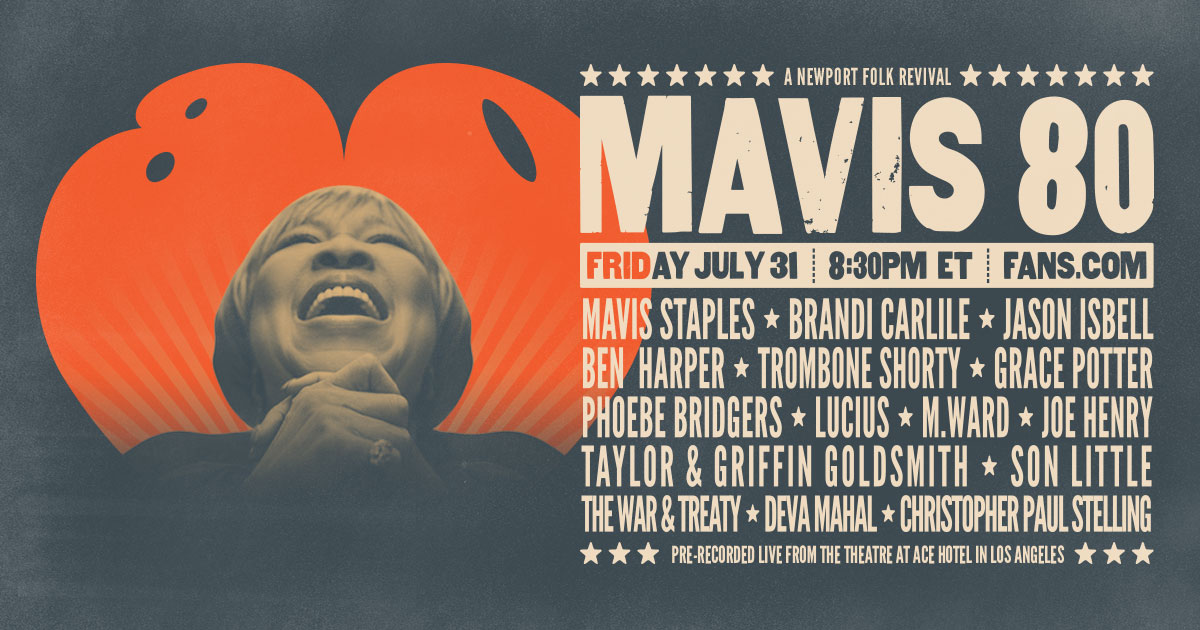 mavisstaples's tweet image. We're going to broadcast my 80th birthday show taped last year from LA! All proceeds will benefit @newportfestsorg, which not only produces the @Newportfolkfest but also does lots of great work supporting musicians &amp;amp; music education programs across the US. bit.ly/2WiUaOl