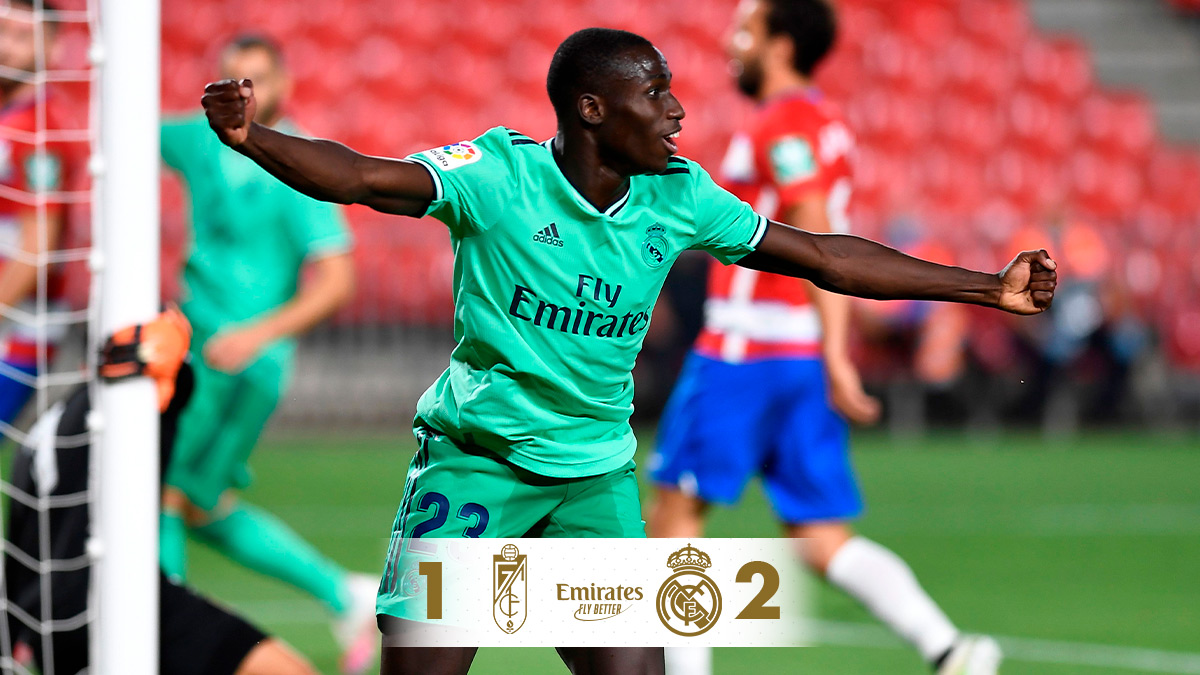 realmadrid's tweet photo. 🏁 FP: @GranadaCdeF 1-2 @realmadrid 
⚽ Machís 50'; @ferland_mendy 10', @Benzema 16'
#RMLiga | #Emirates https://t.co/EcfEjmVYUU