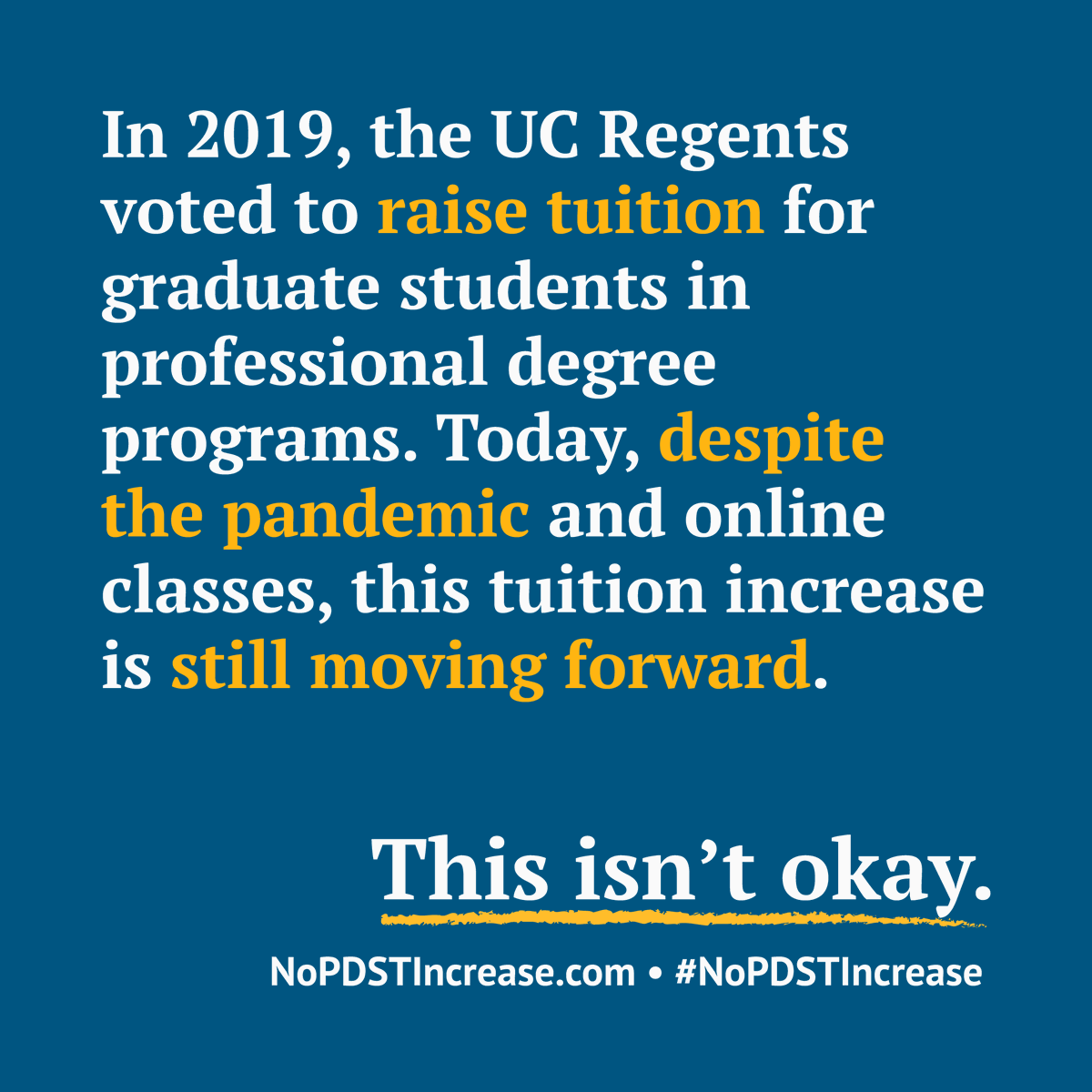 uclaGSA's tweet image. Help the GSA say "no" to increasing Professional Degree Supplemental Tuition! 
nopdstincrease.com 
To join to cause and make your voice heard, consider signing on to the open letter: tinyurl.com/nopdstincrease
GSA statement regarding the PDST increase: tinyurl.com/GSAstatementPD…