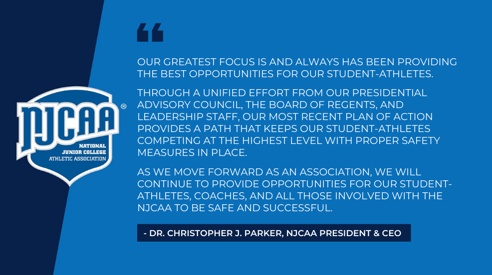 'As we move forward as an association, we will continue to provide opportunities for our student-athletes, coaches, and all those involved with the NJCAA to be safe and successful.' #NJCAAForward