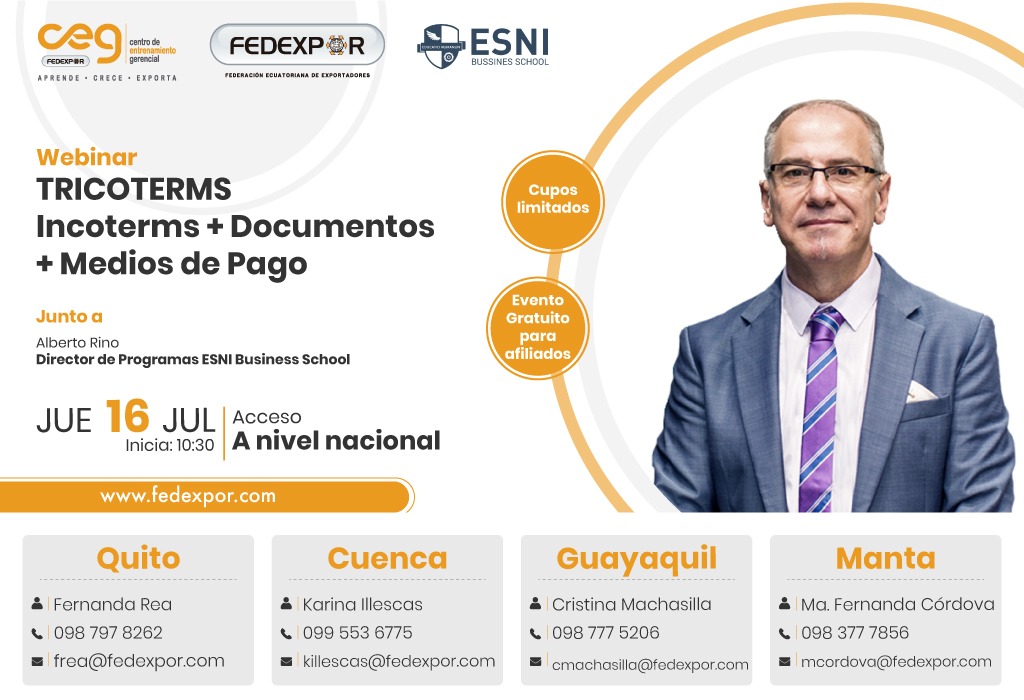 ESNITecnico's tweet photo. Ecuador. Webinar gratuito 16 de julio. Tricoterms 2020 https://t.co/RkD8PpEbdI