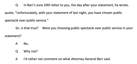 Berman denied Barr's claim that he chose "public spectacle over public service," without commenting on the AG's jibe.