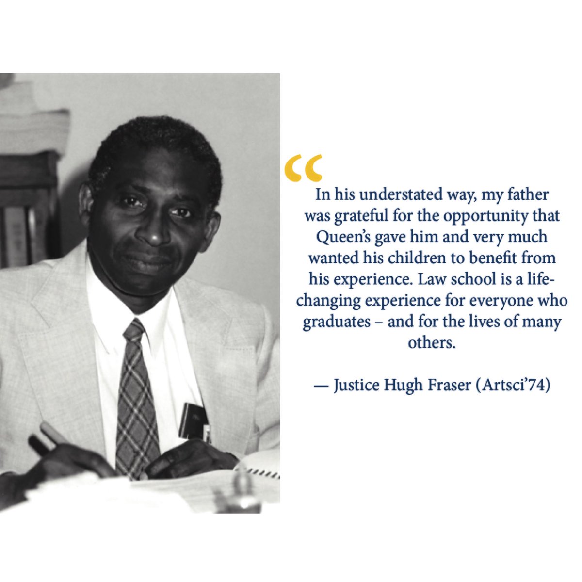 We are honoured to be announcing #QueensLaw’s brand new Cecil Allan Fraser Bursary! The bursary was established to commemorate the laudable efforts of Cecil Allan Fraser, B.A. 1958, LL.B. 1961, the first Black student and graduate of Queen’s Law

law.queensu.ca/news/Student-i…