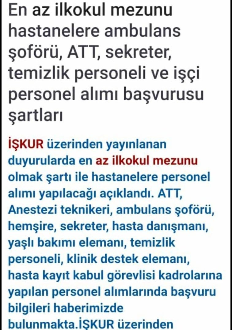 cizredenbak's tweet photo. #işkur üzerinden kayıtlar başladı en az ilkokul mezunu olan temizlik personeli işçi alımı başladı
#cizre #cizredenbak https://t.co/fihk1Wkw8A