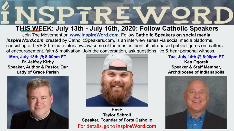 SpeakCatholic's tweet photo. Tonight @ 8pm ET on #FacebookLive, @TaylorSchroll will be our #inspireWord Guest Host, interviewing @fatherkirby.

https://t.co/ovFiAQ4hTt is sponsored by @SolidarityHS &amp; @COFOutreach
#CatholicSpeakers

Follow @CatholicSpeakers on FB or go to https://t.co/ovFiAQ4hTt for more info https://t.co/fa6MF2Iw3v
