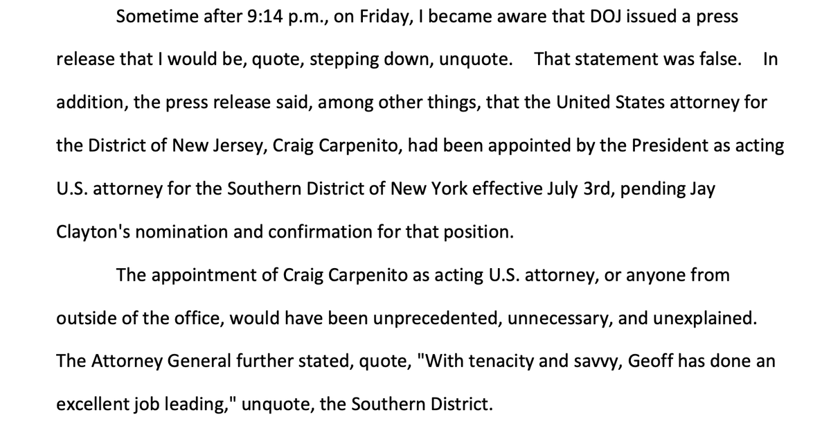 BERMAN: Two hours later, that bitch put out a press release saying I was quitting, and I was like, "No, I'm taking a promotion to Special U.S. Attorney for Telling Bill Barr to Fuck Off."