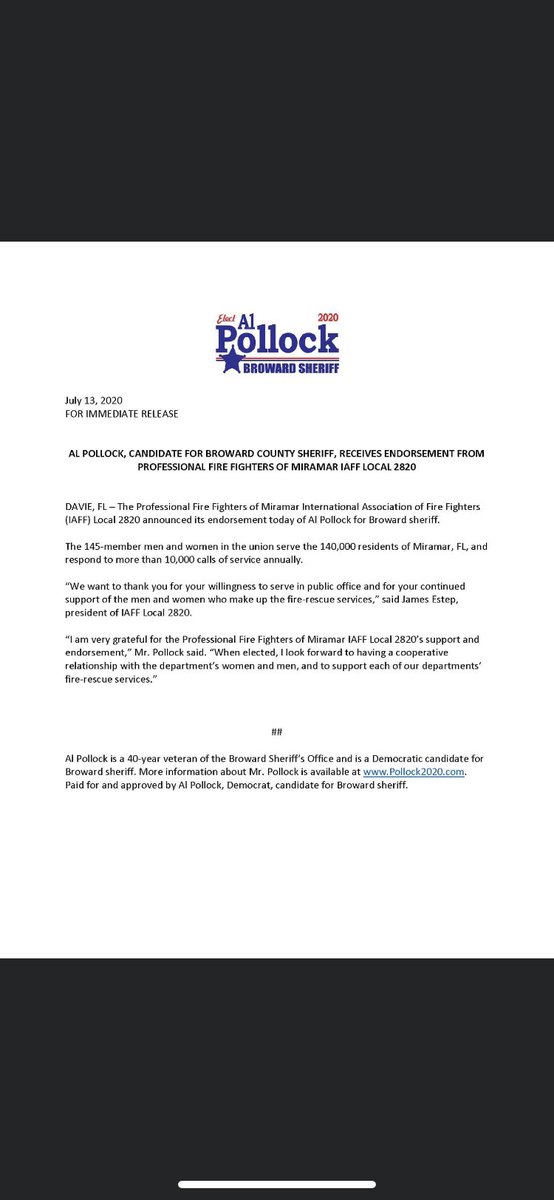 Thank you to the Professional Fire Fighters of Miramar. Together we will save lives and make a difference!