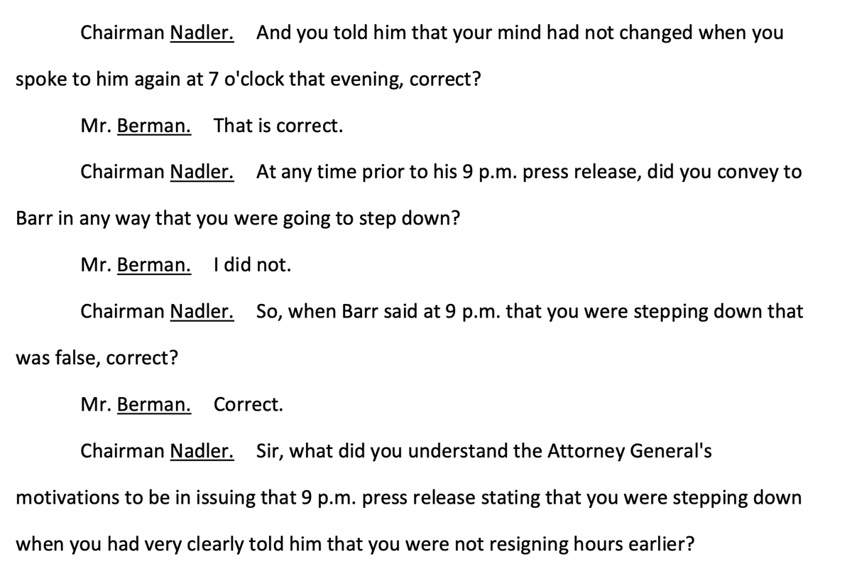 NADLER: OK, at lunch. And also at dinner, also to fuck off?BERMAN: Yes.NADLER: So did you tell Barr *not* to fuck off any time before 9pm?BERMAN: I issued a Writ of Continuance to Keep Fucking Off.NADLER: Jeez, what was up with that guy, then? 