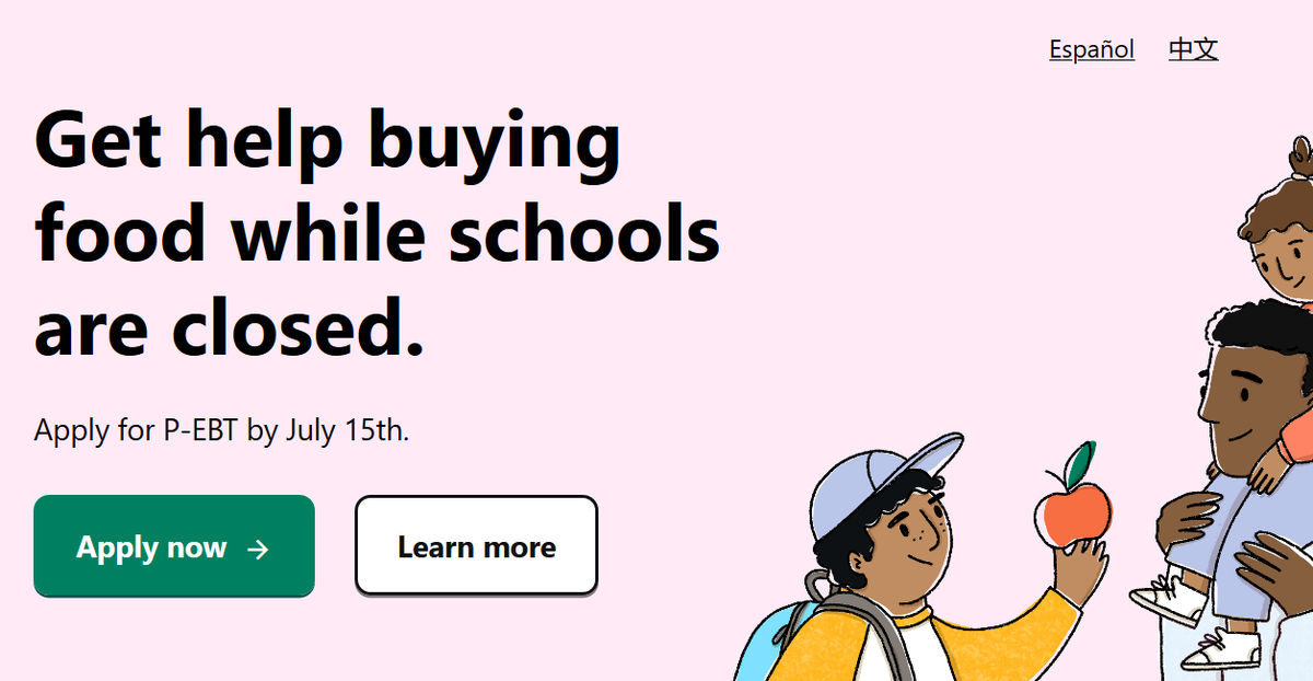 PCDAteam's tweet image. There's an updated application deadline of July 15 for the P-EBT program, which is for students who are normally able to get free or reduced price school meals. Applicants can apply to receive up to $365 per child to spend on groceries. Learn more ➡️ ca.p-ebt.org/en/