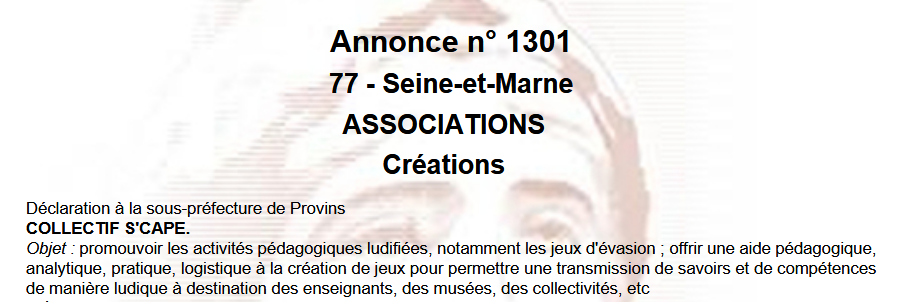 ScapEdu's tweet photo. Depuis le 30/06/20, S'CAPE est une association collégiale (JO du 04/07/20) prolongeant ainsi l'activité du site dans la promotion et l'aide à la création d'activités pédagogiques ludifiées. S'CAPE s'adresse aux enseignants, musées, collectivités... https://t.co/5TB66YuqpJ