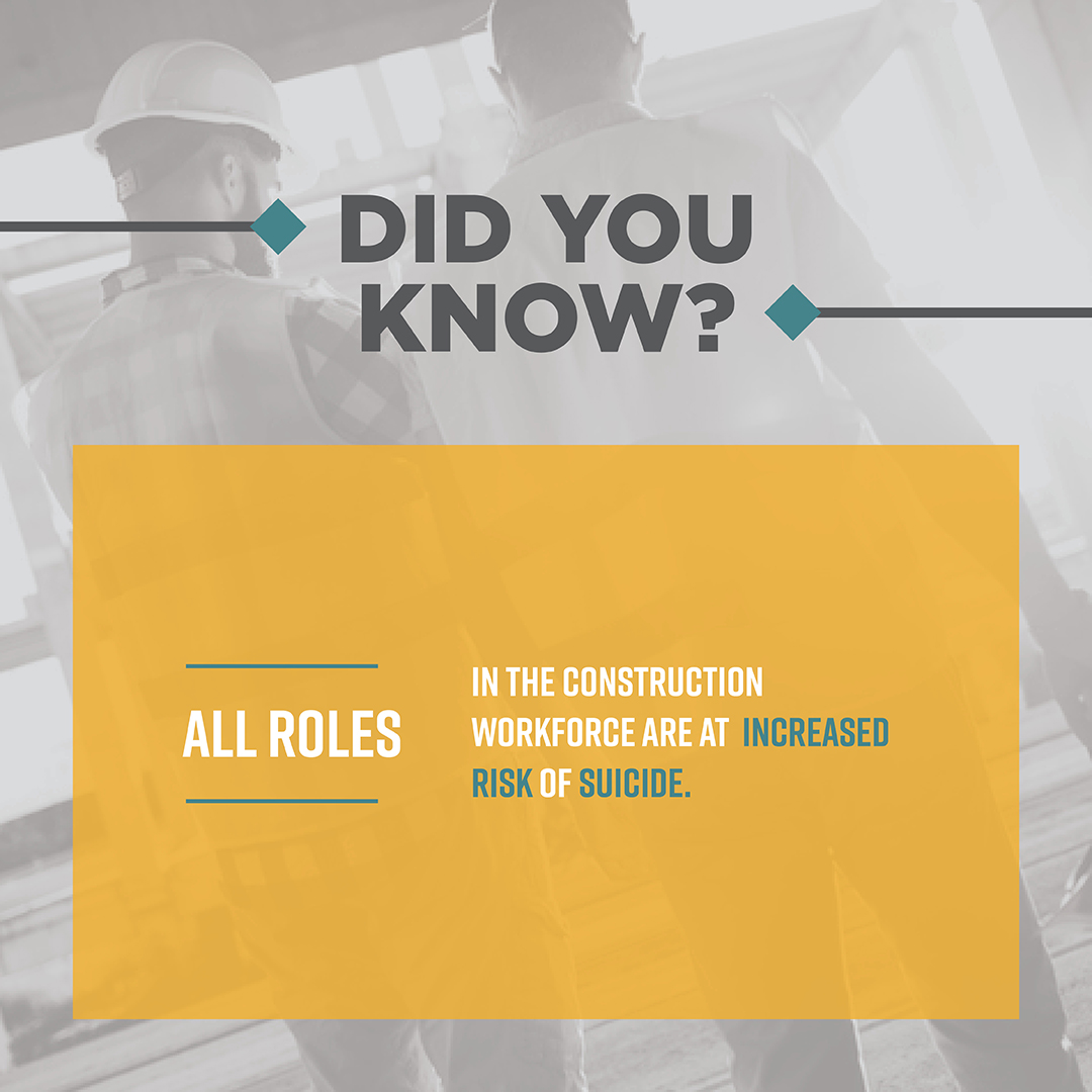 theCIASP's tweet photo. Did you know that ALL roles in the construction workforce are at increased risk of suicide — from laborers to management. Raise awareness about the importance of mental health in your company. Help us create a zero-suicide industry ➡️ https://t.co/ys4XB3D3ap https://t.co/1D0QlNs7JI