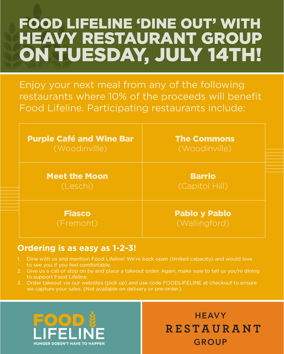 FoodLifeline's tweet photo. Enjoy your next meal from any of the following restaurants where 10% of the proceeds will benefit Food Lifeline. https://t.co/CJk8fhJsSn