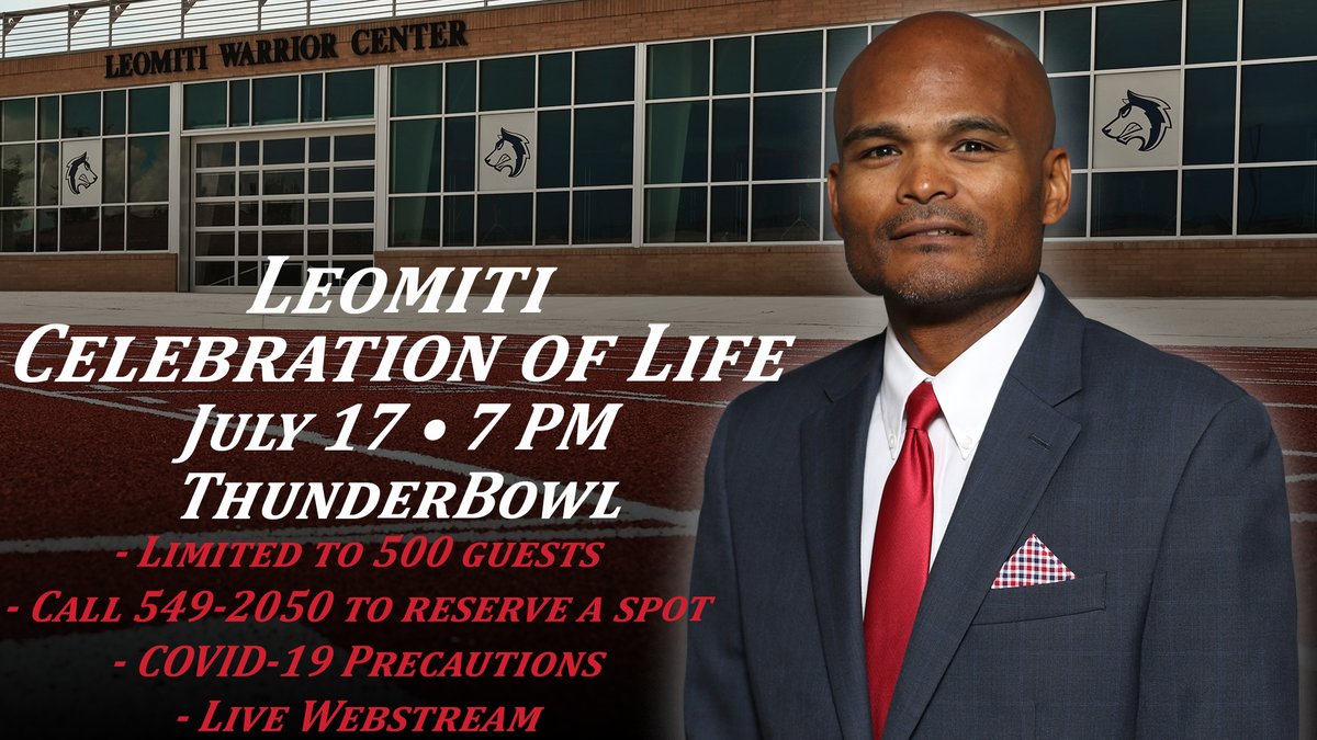 CSUPFootball's tweet photo. A Celebration of Life for Donnell Leomiti is set for July 17 at 7 PM at the ThunderBowl.
- Limited to 500 guests
- Reservations call (719) 549-2050 T/WTh from 9 AM-5 PM or Fri 9 AM-3 PM
- Masks required
- Free live stream
MORE - https://t.co/1gzWJn0kCG
#ThankYouDonnell https://t.co/8FbiEs1stb