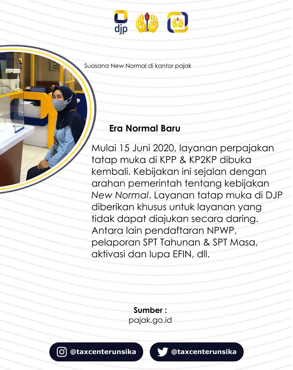 TaxCenterUnsika's tweet photo. Selamat Hari Pajak Nasional!
Semoga kesadaran masyarakat dalam melaksanakan kewajiban di bidang perpajakan selalu meningkat, karena pajak adalah salah satu sumber dana yang digunakan untuk pembangunan berbagai fasilitas/infrastruktur negeri ini.
#TCPROGRESIF
#HariPajakNasional https://t.co/erPs9P2Xji