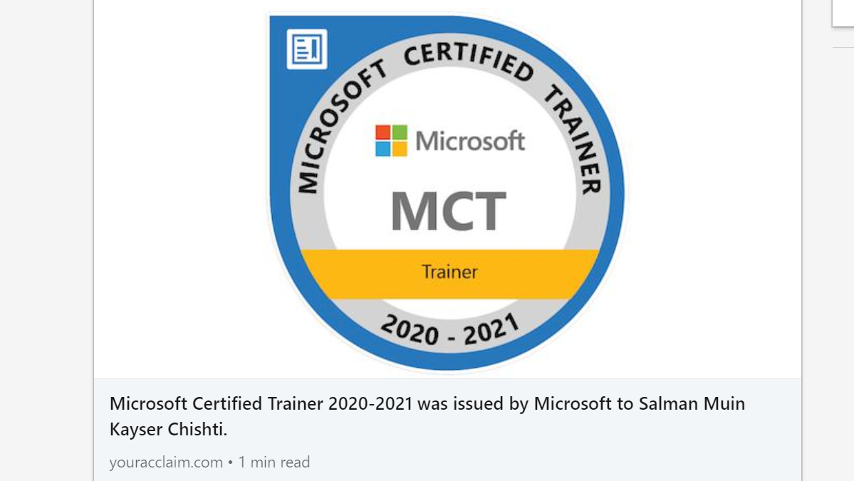 SalmanMKC's tweet photo. "Knowledge not shared is wasted". I'm officially a Microsoft Certified Trainer and have reached 16 Microsoft Certifications. What's the point of me learning something if I can't teach that to others? I'm now certified by #Apple and #Microsoft to teach! #growthmindset https://t.co/H8Jf0cf6VG