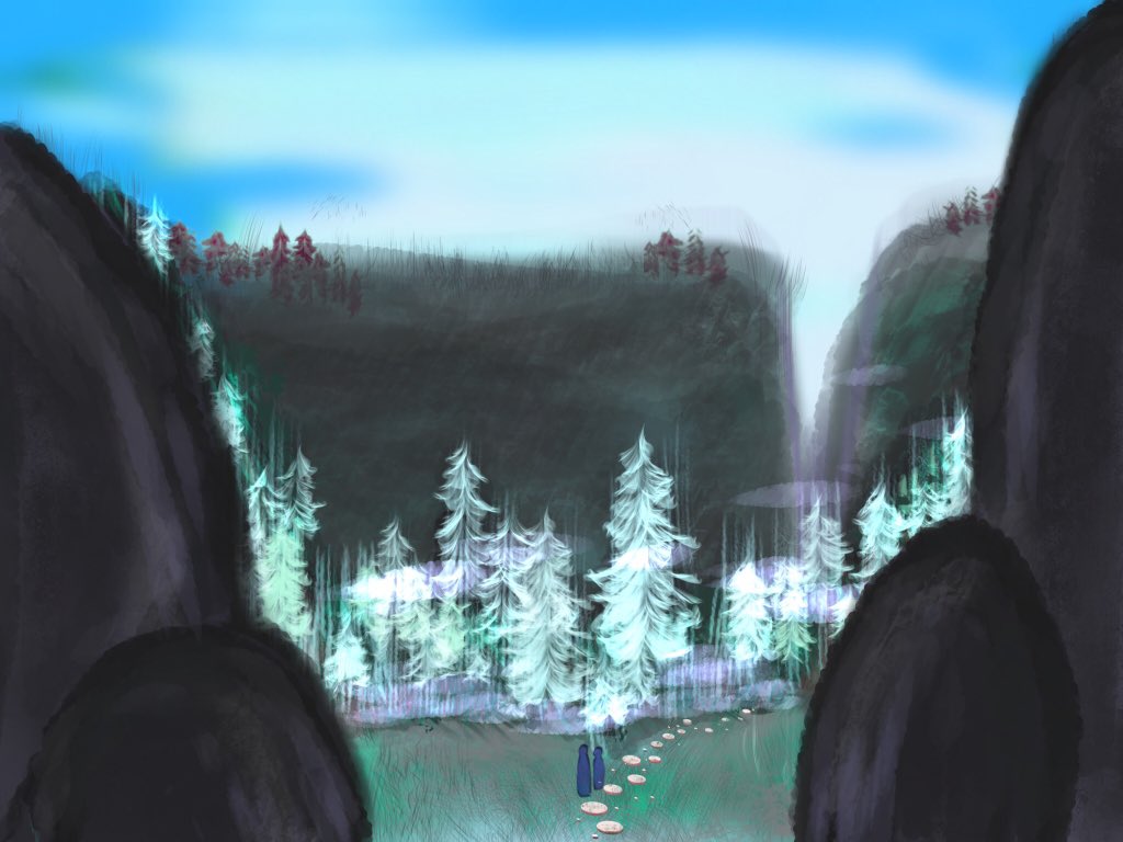 Lemoncherriie's tweet photo. I’m actually really happy with this drawing I did for a gift.. so here are some progress photos^~^ #Procreate #artist #digitalart #Wacom #fantasyart #DnD #landscape #gettingbettereverytime https://t.co/hWzKzVzTrY