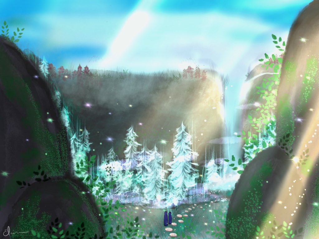 Lemoncherriie's tweet photo. I’m actually really happy with this drawing I did for a gift.. so here are some progress photos^~^ #Procreate #artist #digitalart #Wacom #fantasyart #DnD #landscape #gettingbettereverytime https://t.co/hWzKzVzTrY