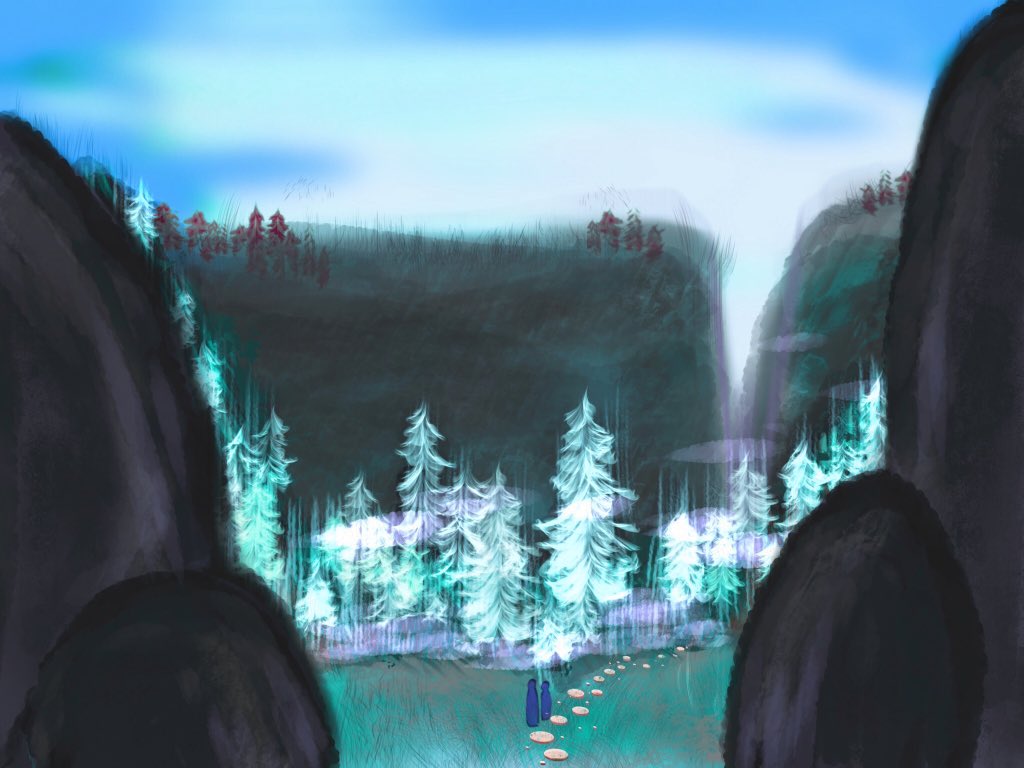 Lemoncherriie's tweet photo. I’m actually really happy with this drawing I did for a gift.. so here are some progress photos^~^ #Procreate #artist #digitalart #Wacom #fantasyart #DnD #landscape #gettingbettereverytime https://t.co/hWzKzVzTrY