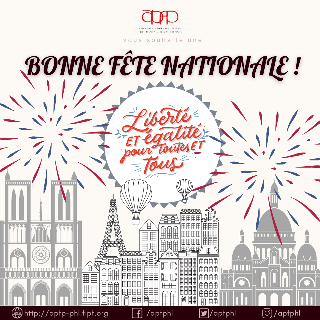 apfphl's tweet photo. Nous vous souhaitons une bonne fête nationale ! 🇫🇷🎉

"One of the revolutionary days in Paris and now a national holiday, the 14th of July ("Bastille Day") is celebrated with a mixture of solemn military parades and easygoing dancing and fireworks."

➡️ https://t.co/GxlcDTG7re https://t.co/KaudOutv2V