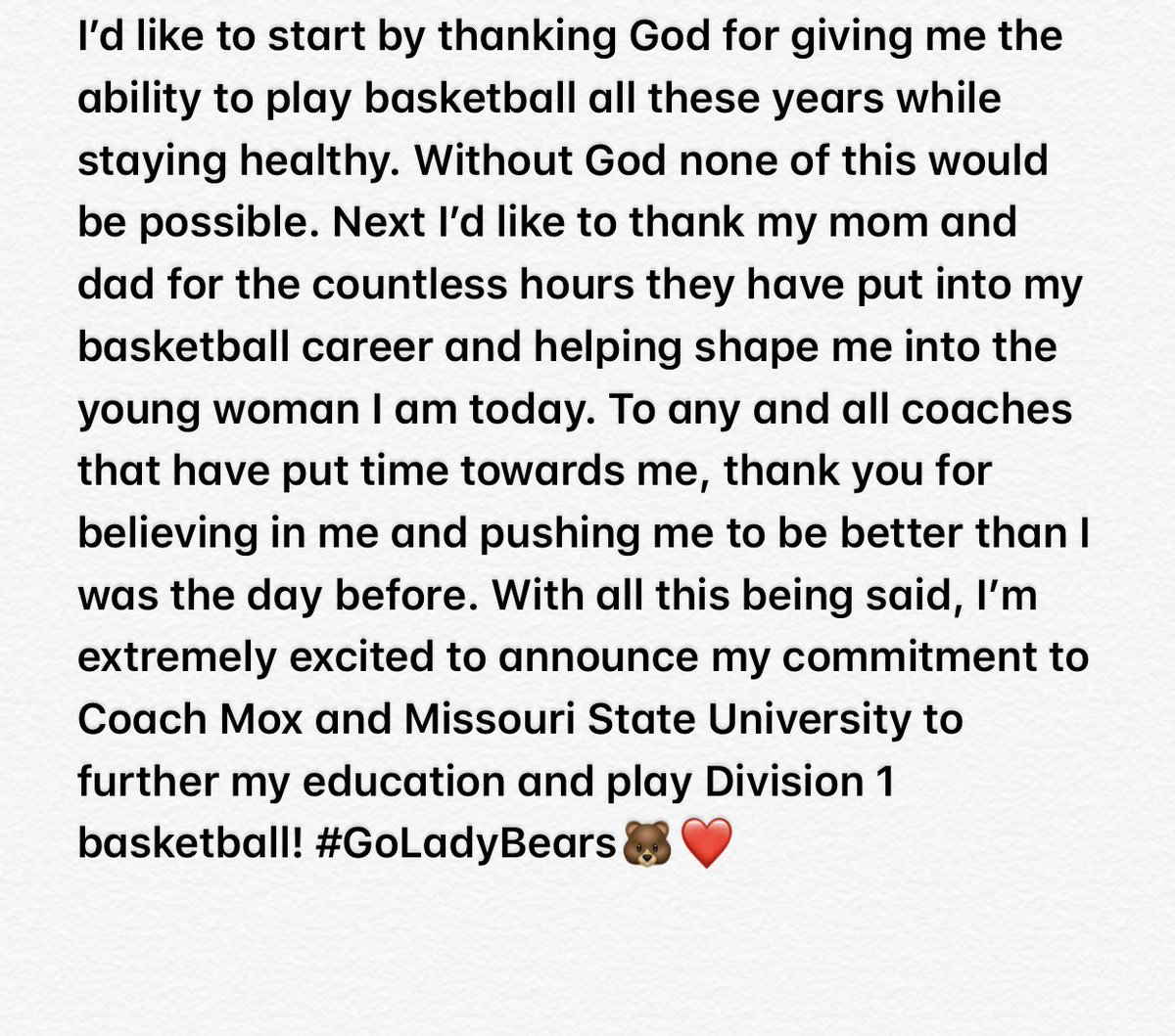DelarueIsabelle's tweet photo. Committed!  #nextchapter #GoLadyBears🐻❤️ @MSUCoachMox @MSULadyBears https://t.co/nRKtVsq8NQ