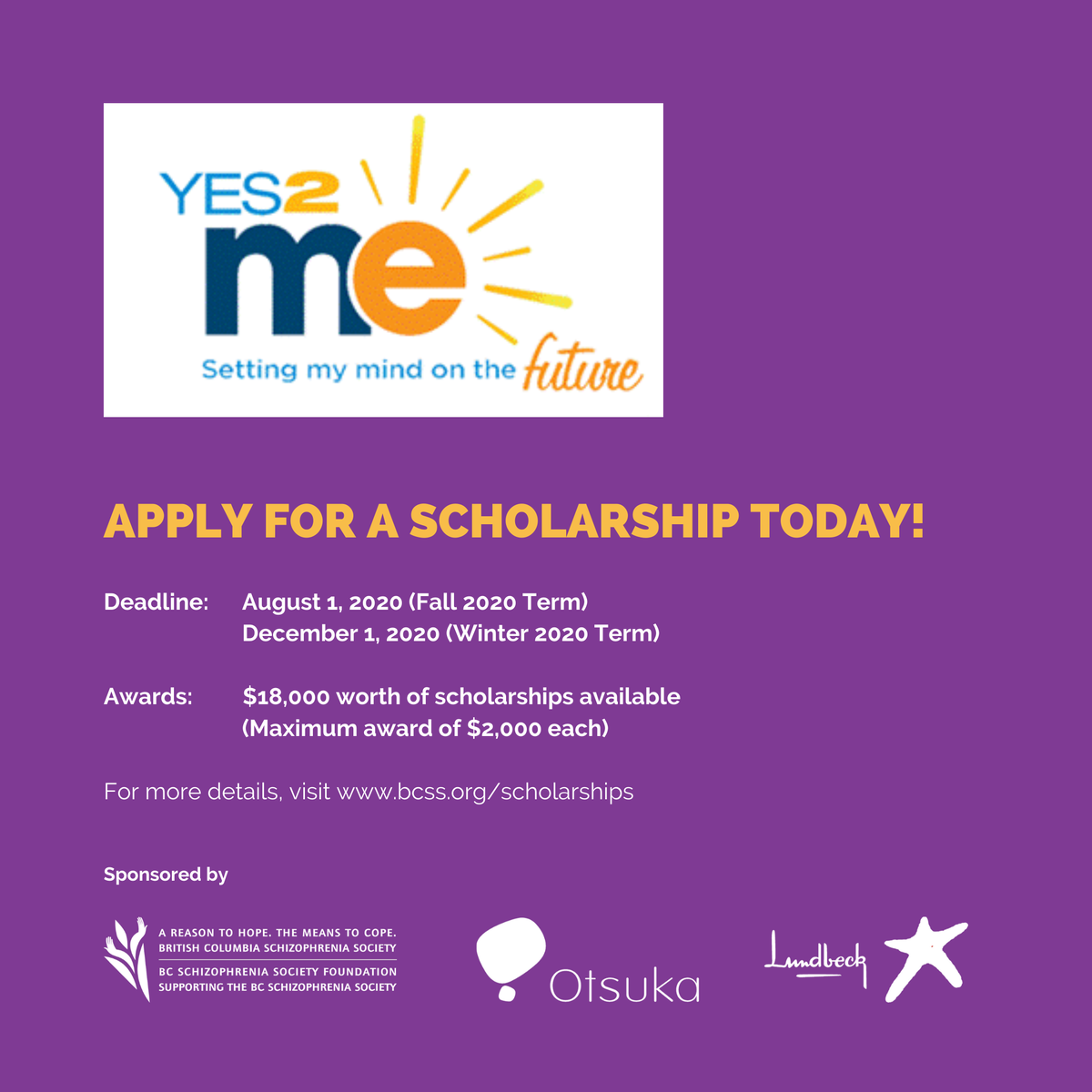 BCSchizophrenia's tweet photo. $18,000 worth of #scholarships are now available to people living with #schizophrenia. Maximum awards are $2k. Apply today! https://t.co/uWdOGOEER8 #hthbcp #education #hope2cope #mentalillness https://t.co/v35DQVgykN