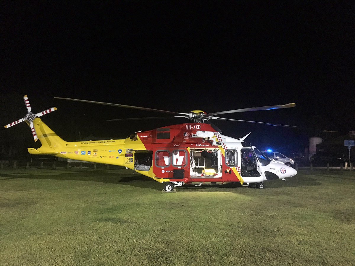 WRHS_official's tweet photo. Overnight the Westpac #RescueHelicopter was tasked to #BuffPoint where a pedestrian had been struck by a vehicle. A male was treated at the scene by #NSWAmbulance #paramedics and the #Helicopter Critical Care Medical Team and airlifted to John Hunter Hospital. Please #StaySafe https://t.co/vDj3vSS2BX