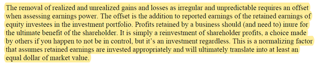 18/ While it’s intuitive that we should exclude gains/losses from marketable securities to make earnings comparable, it may not be obvious we need to *include* retained earnings of the public market investments to make it apple-to-apple.