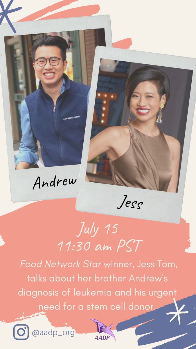 Check out our <a href="/instagram/">Instagram</a>#Live this WEDNESDAY at 11:30 am PST!
<a href="/foodnetwork/">Food Network</a> star #winner <a href="/jessica_tom/">Jessica Tom</a> will be speaking about her #brother Andrew and his #urgent need for a #stemcell #donor.
Register to help save his life at join.bethematch.org/ForAndrew