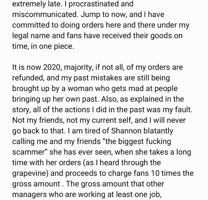 Shannon bullies any GOM (or customer) that she feels like bullying. This is just one of many stories of a GOM who was deemed "competition" by Shannon. She took advantage of this GOM's mistakes and has continued to harass them for years about it, and gate keep them from groups.
