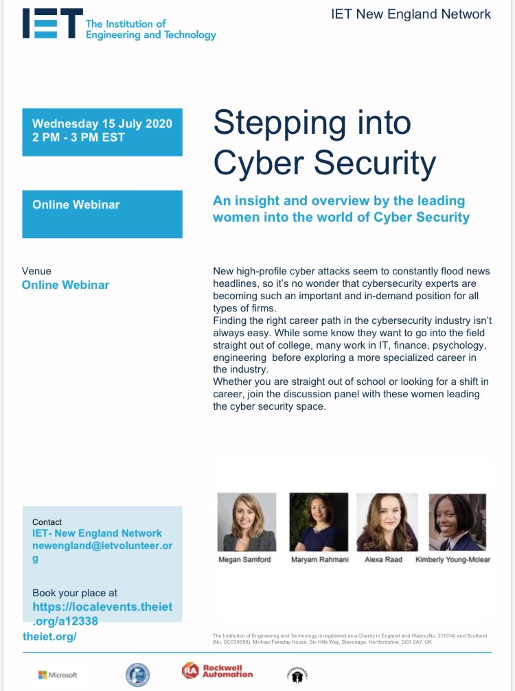 IETNEN's tweet photo. Join us this Wednesday as we step into #CyberSecurity with our all female panel. #WomenInSTEM #wicys #webinar https://t.co/I02HwAgKc6 https://t.co/l5pfTeJAeN