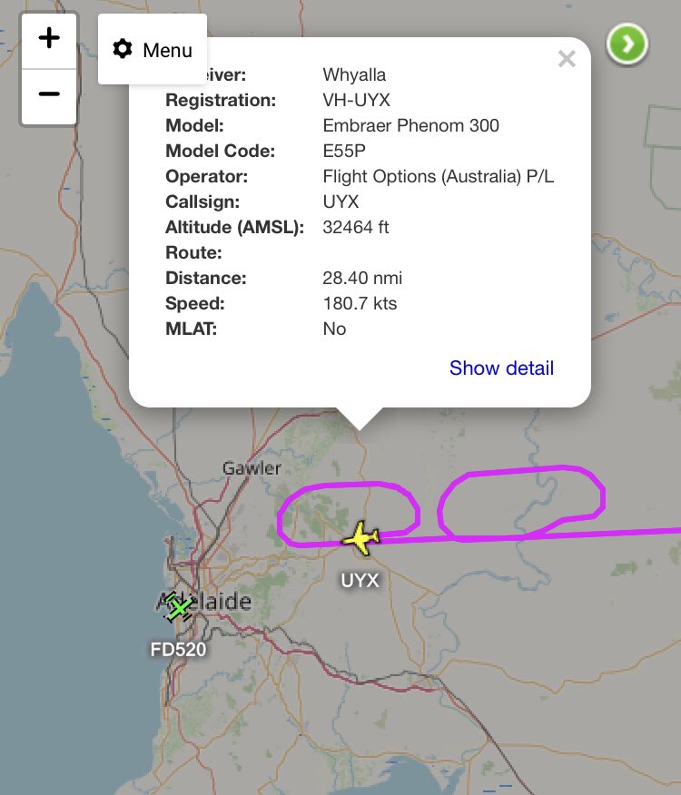 Flights diverting away from Adelaide Airport with visibility down to 400m now. This one waiting to see if it’s going to lift enough to land, an earlier Singapore Airlines flight went to Sydney.