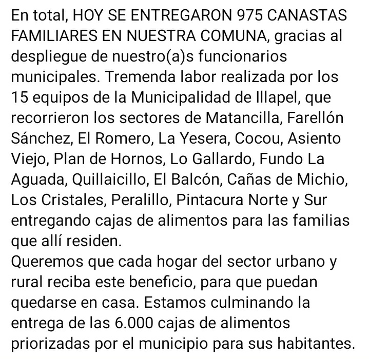 MUNI_ILLAPEL's tweet photo. Hoy se entregaron 975 canastas familiares del total de 6.000 priorizadas por el municipio en ayuda a nuestros vecinos 📦 https://t.co/4i2VuZY0ml