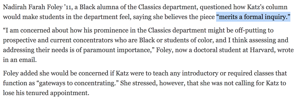 Not surprisingly, at least one student has said the declaration "merits a formal inquiry," however she doesn't believe that Katz should "lose his tenured appointment" (how gracious)
