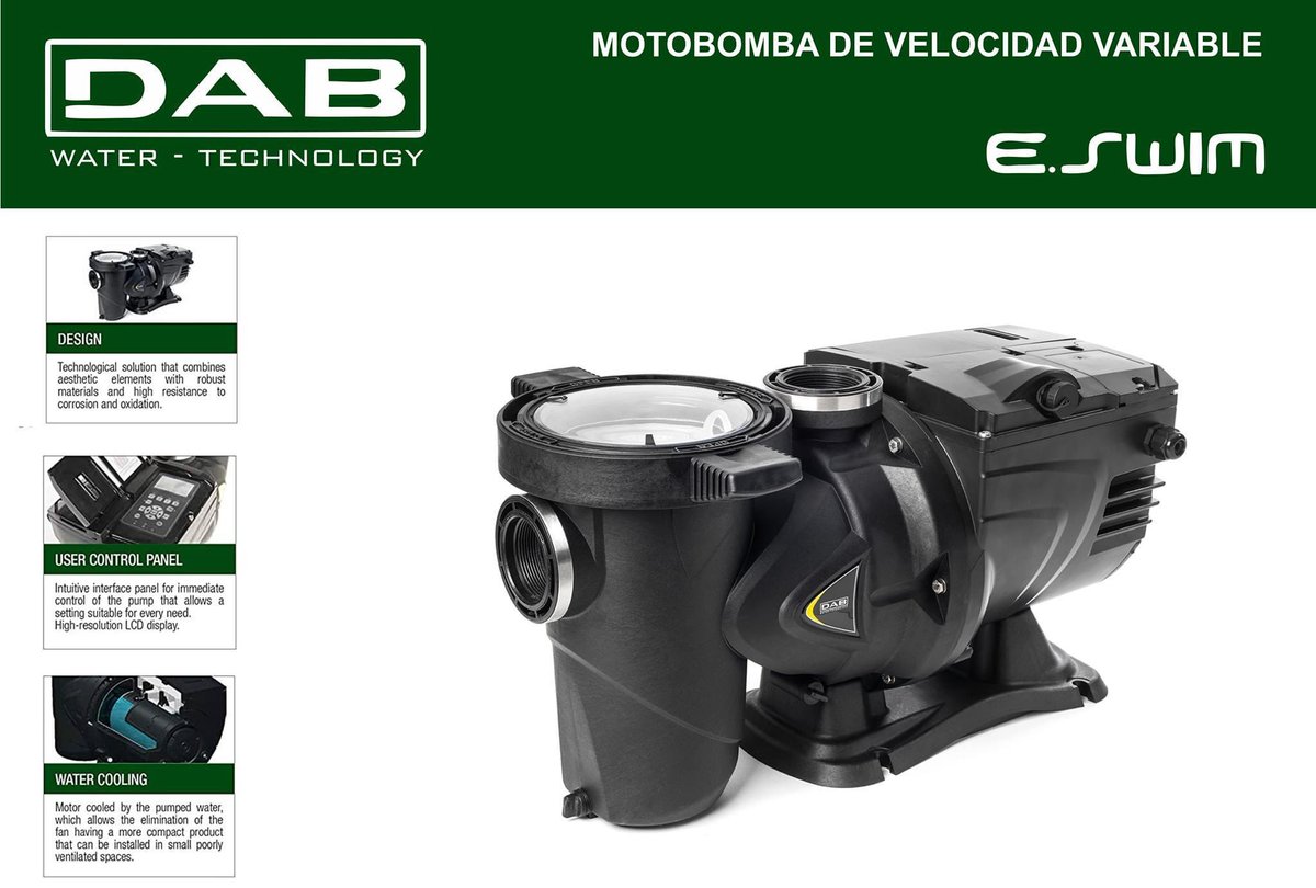 Moto bomba para piscina de velocidad variable
 
Bomba para piscina marca DAB modelo E.swim la más alta calidad en bombas para piscina. 

Innovando el mercado de piscinas Bomhersa siempre contigo.  

#bombasparaalberca #piscinas #DAB #bombasalbercas #albercas