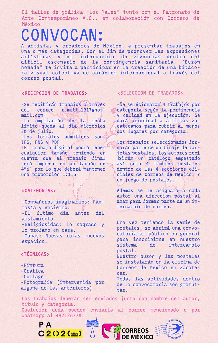 PACSitac's tweet photo. ¿Como fue tu último día antes del encierro? "Buzón nómada" (Zacatecas) te invita a participar en su proyecto de correo postal para crear una bitácora visual colectiva sobre la contingencia. ¡Extendieron la convocatoria para otros estados! Nueva fecha: 30 de julio 📨 #ApoyosPAC https://t.co/GC4oBxJkdH