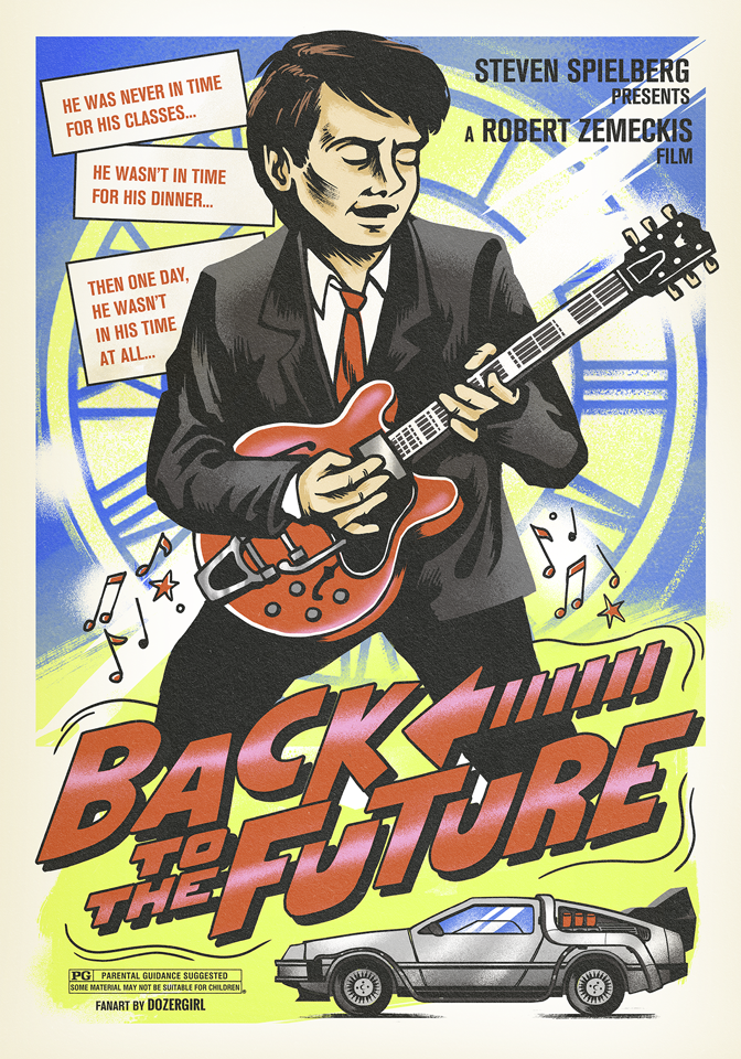 Este es mi cartel de <a href="/BacktotheFuture/">Back to the Future™</a> que cumple 35 años para el <a href="/moviepostershow/">TheMoviePosterShow</a>. Debe ser la película que más veces he visto en la vida después de traumarme con Toy Story de morrilla 😬 GO JOHNNY GO!!!!!!