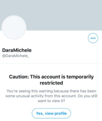 TwitAcctCA's tweet photo. When #daramichele_'s hate account gets flagged and so Twitter does this to her main account until she fixes the issue. #troll
#RHOC #dui #DomesticViolenceOnMen https://t.co/B9eO3OyrYf