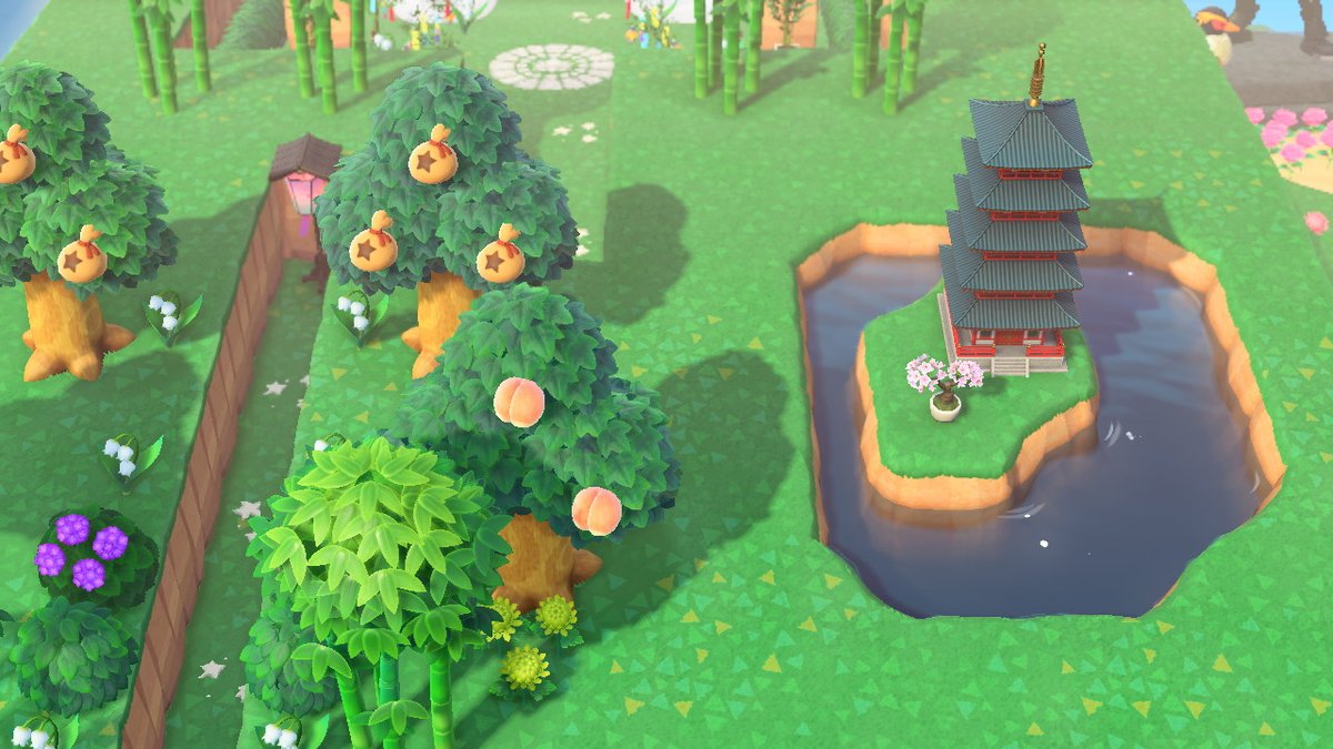 punquin's tweet photo. Figured out how to display the awkwardly sized pagoda... #acnhdesign #AnimalCrossing #ACNH #NintendoSwitch https://t.co/90TZbU7cFe
