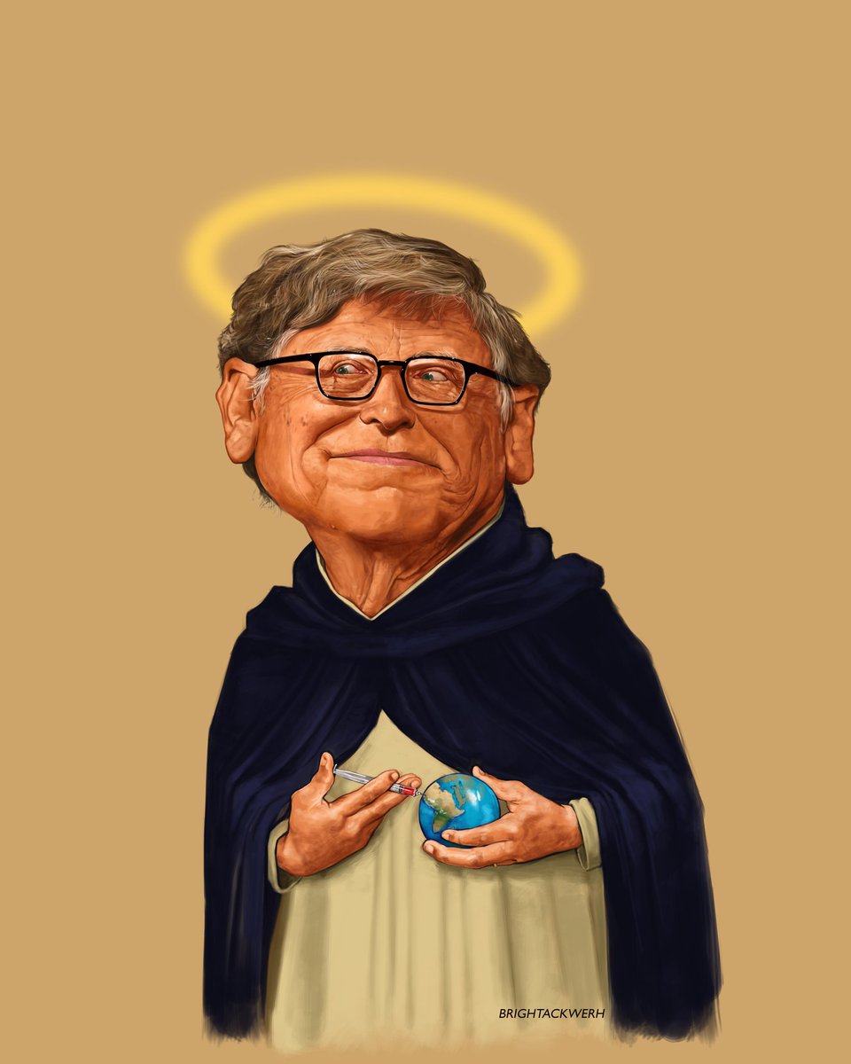 brightackwerh's tweet photo. Don't forget SAINT BILLY said our world will only return to normal after a global vaccination but don't worry he will save us! 
#abonsamcartoons #vaccine #covid #covid19 #vaccination #illustration #satrie #caricature #ghana #throwback https://t.co/pCE7sh63p4