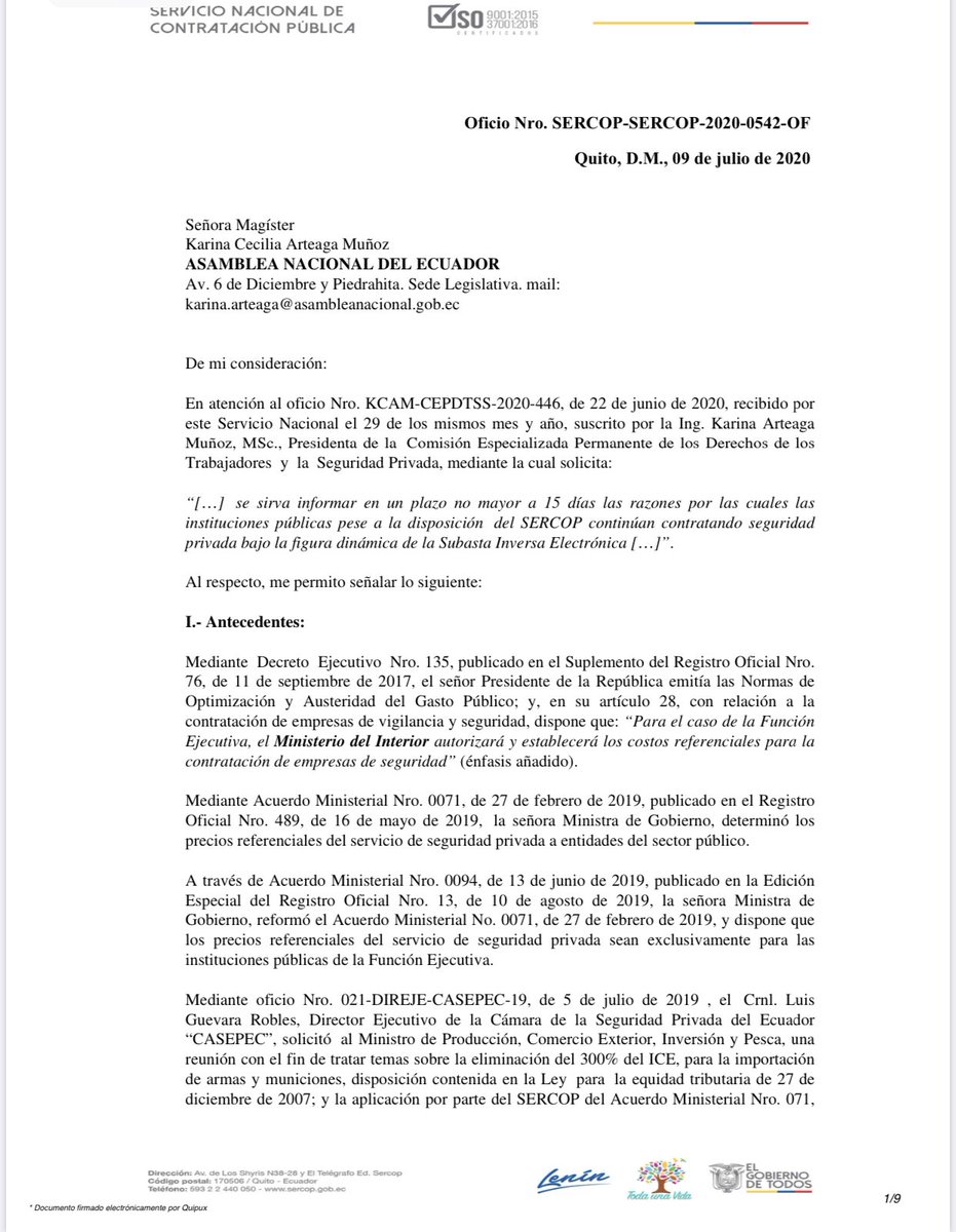 FENASPE1's tweet photo. 📌Nuestra denuncia ante @AsambleaEcuador @SERCOPec se “lava las manos”

✅Desde agosto 2019, ha enviado reportes de contratos d #SegPrivada a @MinGobiernoEc y @MinTrabajoEc. Sin embargo estas instituciones NADA.

✅La #SubastaInversa la determina la entidad contratante. https://t.co/LaqwAoyvai
