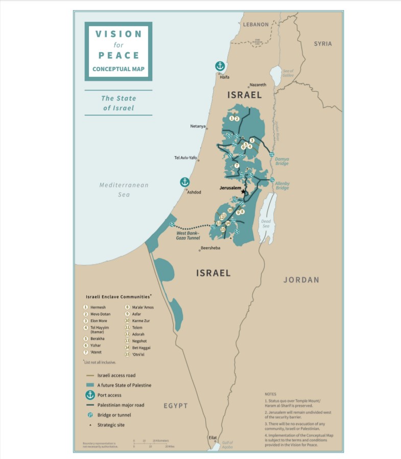 More importantly it establishes borders, a West Bank-Gaza tunnel, a port of entry, a US-Palestine Trade Agreement and a high-tech manufacturing zone.