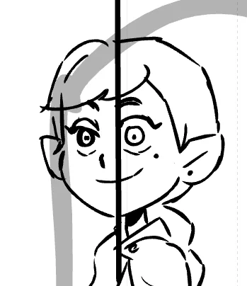 Soooo we revised all the boards to open their eyes fully. But, like any efficient board team, we only revised what's in frame, so anytime a character walks off screen they pass through the sultry portal, to reclaim their sass. Here's Emira (drawn by Bosook Coburn) half in frame 