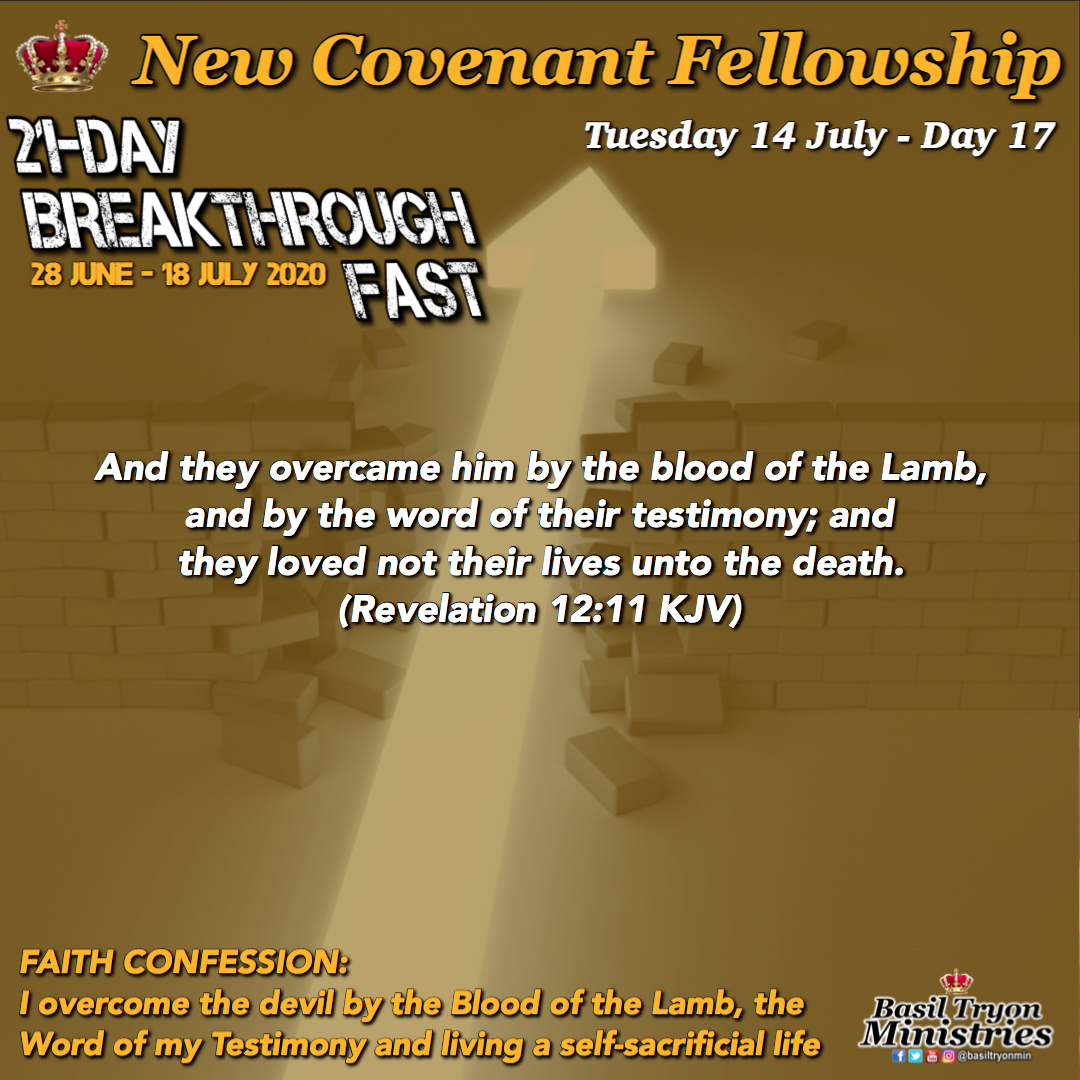 basiltryonmin's tweet photo. #BreakthroughFast - Day 17 (Revelation 12:11)
FAITH CONFESSION: I overcome the devil by the Blood of the Lamb, the Word of my Testimony and living a self-sacrificial life
#RAK #BTM #NCF #21days #Breakthrough #Fast #Prayer #corporatefast #Day17 https://t.co/6hJHmKzGhN