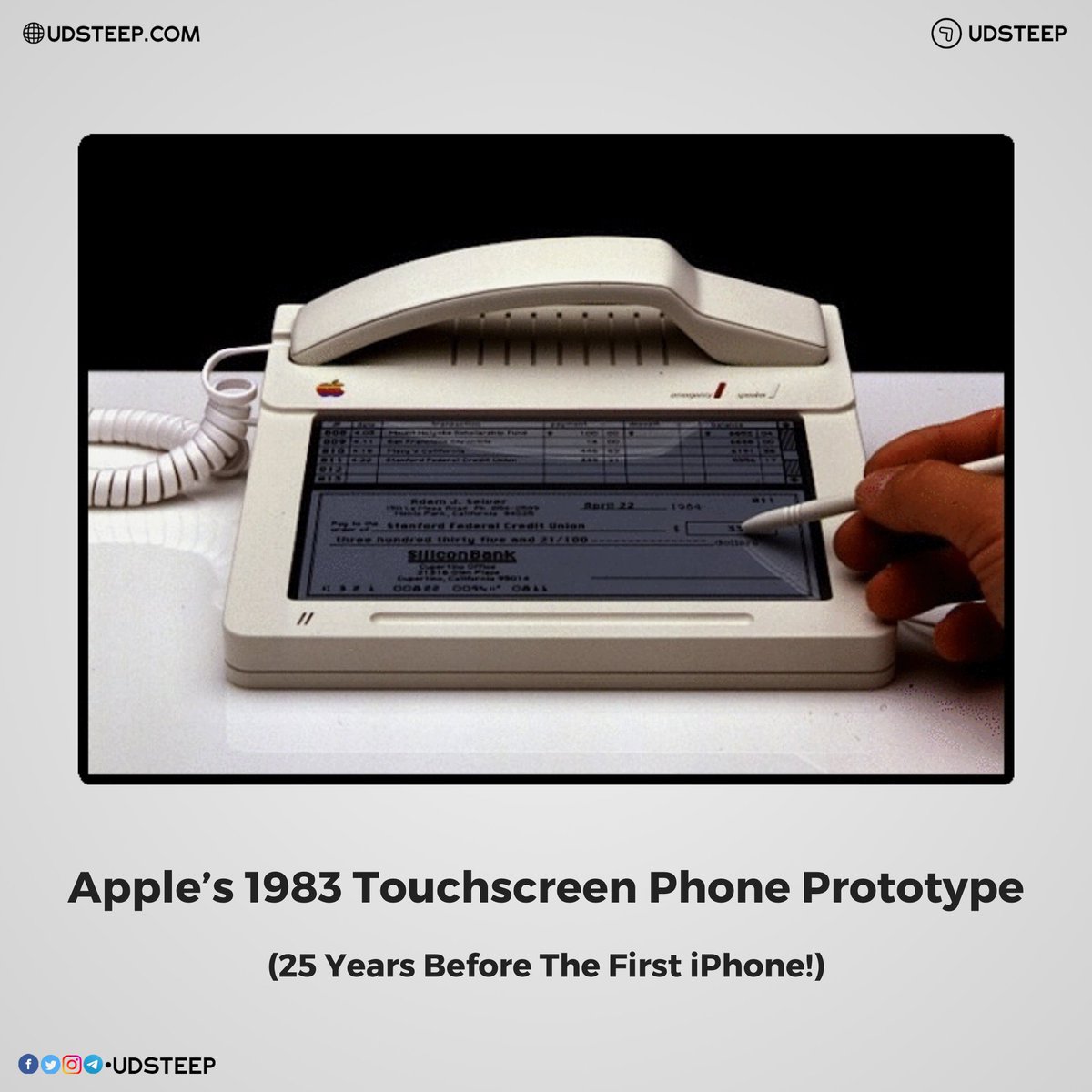 udsteep's tweet photo. It’s pretty fascinating to think that Apple was working on a phone, even a touchscreen phone, two and a half decades before the iPhone was released.

#Apple #Prototype #SteveJobs #HartmutEsslinger #FrogDesign #AppleLandLine #Landline #AppleStylus #ApplePencil #iPhone #UDSTEEP https://t.co/Dxl4nktw6h