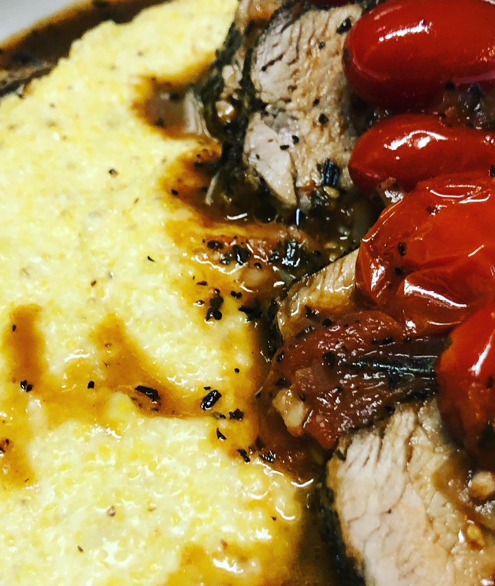 MrChefLobbyist's tweet image. Monday Evening Dinner: Herb Crusted Pork Tenderloin with Red Wine Cherry Tomatoes over Creamy Pecorino Polenta Paired with Samuel Robert 2017 Pinot Noir  #cheflobbyist #dinner #porktenderloin #cherry #tomatoes #rosemary #shallots #polenta #pecorino #music #recordplayer #wine