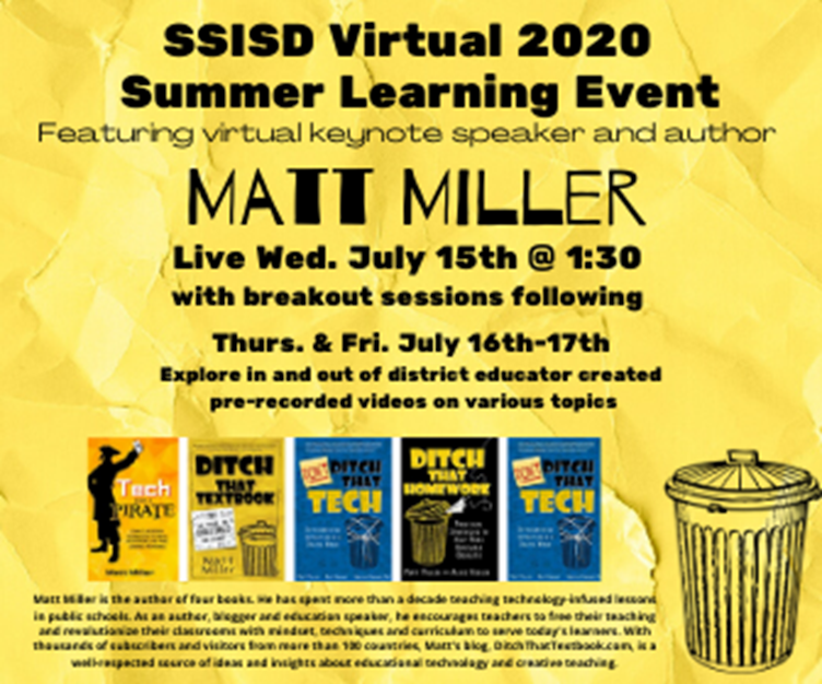Janelle Safford (@janellesafford) on Twitter photo The SSISD Virtual Summer Learning Event page is READY TO GO thanks to <a href="/J_Bimmerle/">John Bimmerle β‘οΈ #Tcea Convention Chair</a>. Join us as <a href="/jmattmiller/">Matt Miller ποΈ</a> kicks off this amazing learning event. Click on link for event info and get ready to LEARN! #SulSprISD <a href="/SSISDWildcats/">Sulphur Springs ISD</a> #ditchbook ssisd.net/page/curr.innvβ¦ The SSISD Virtual Summer Learning Event page is READY TO GO thanks to <a href="/J_Bimmerle/">John Bimmerle β‘οΈ #Tcea Convention Chair</a>. Join us as <a href="/jmattmiller/">Matt Miller ποΈ</a> kicks off this amazing learning event. Click on link for event info and get ready to LEARN! #SulSprISD <a href="/SSISDWildcats/">Sulphur Springs ISD</a> #ditchbook ssisd.net/page/curr.innvβ¦
