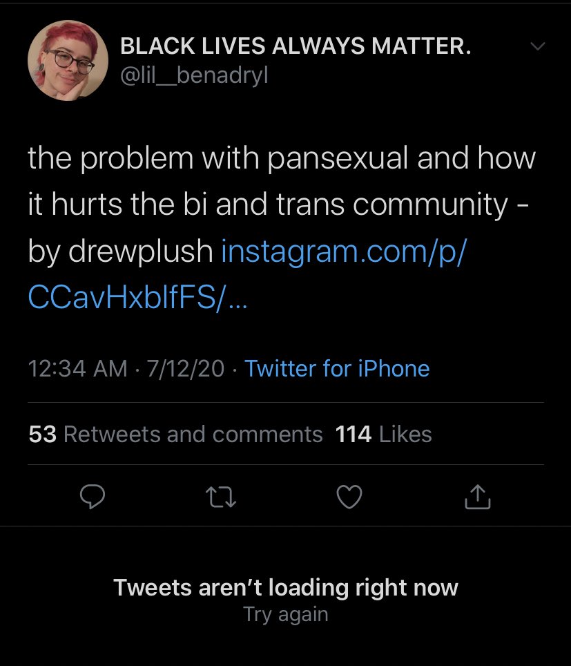 1. he made a panphobic tweet sharing a post from instagram saying why pansexual is harmful to bi and trans people (deleted):
