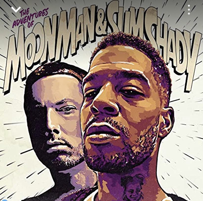 RickJamesIII's tweet photo. It says Adventures of Moon Man and Slim Shady with an S after adventure.  Does this mean there’s a Collab Album???  Please please!!!!! @KidCudi #Eminem https://t.co/zscv16O3z3