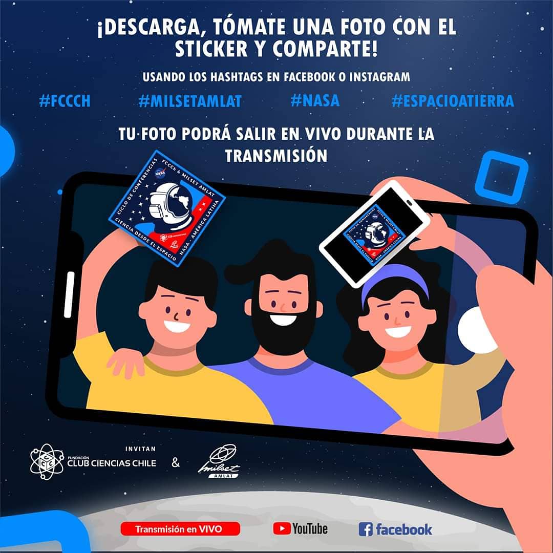 cecyte_tabasco's tweet photo. MILSET te invita a particioar!!!
DESCARGA, imprime y comparte el sticker oficial del ciclo de conferencias “CIENCIA DESDE EL ESPACIO”. Tómate una foto con el sticker y compártela en Facebook o Instagram utilizando los Hashtags #FCCCh #MilsetAmlat #NASA #EspacioATierra https://t.co/FGcOliyovw